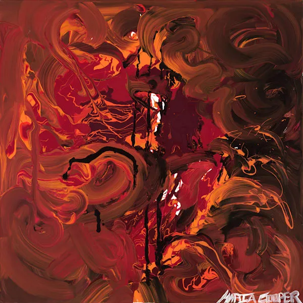 Red Moon, an abstract surreal painting by Maria Cooper